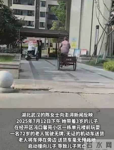 武汉3岁男童小区内遭72岁送水老人三轮车撞倒身亡，街道：孩子自己摸的把手致车辆启动，判定妈妈为过失方