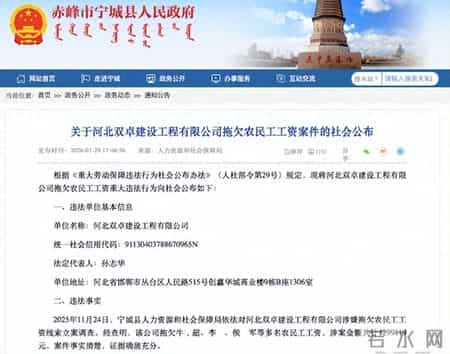 拖欠农民工工资近130万元，河北一建设工程公司被列入失信黑名单