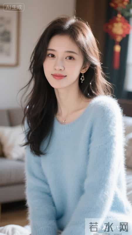 浅蓝软糯毛衣，居家松弛感拉满，温柔又治愈