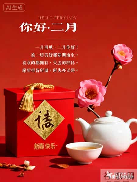 一月再见，二月你好！岁启新程，春叩门扉；顺颂时祺，百福骈臻！