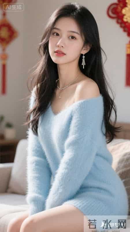 浅蓝软糯毛衣，居家松弛感拉满，温柔又治愈