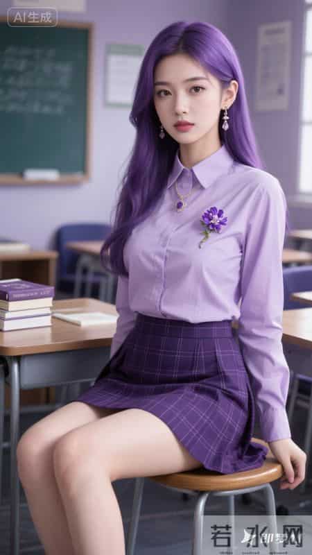 浅紫衬衫配格纹短裙,是青春里的一抹亮色