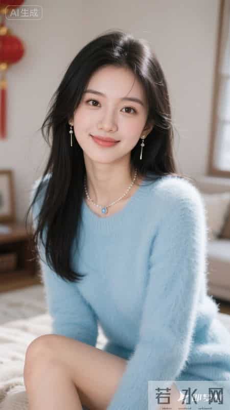 浅蓝软糯毛衣，居家松弛感拉满，温柔又治愈