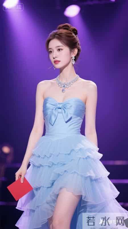 冰蓝抹胸纱裙超仙，蓬松裙摆显灵动，氛围感拉满