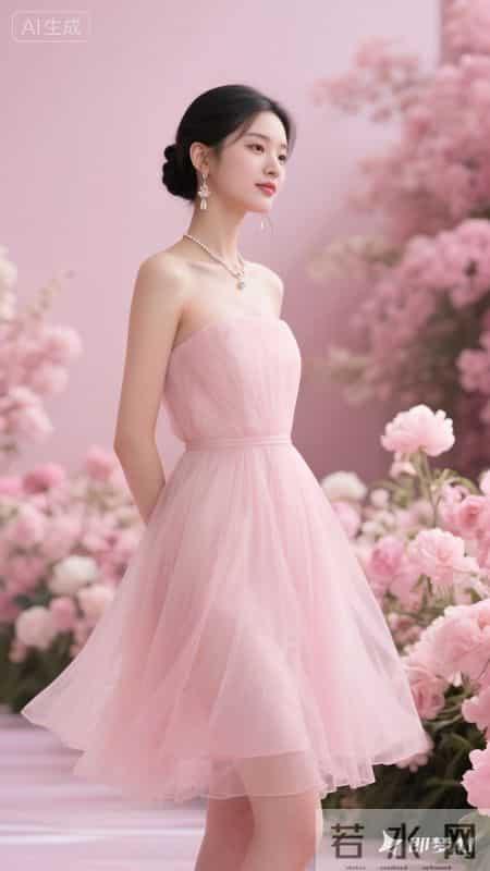 浅粉吊带纱裙轻盈温柔，简约又显甜美