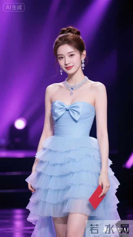 冰蓝抹胸纱裙超仙，蓬松裙摆显灵动，氛围感拉满