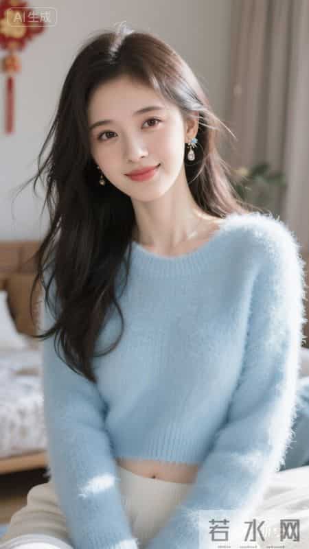 浅蓝软糯毛衣，居家松弛感拉满，温柔又治愈