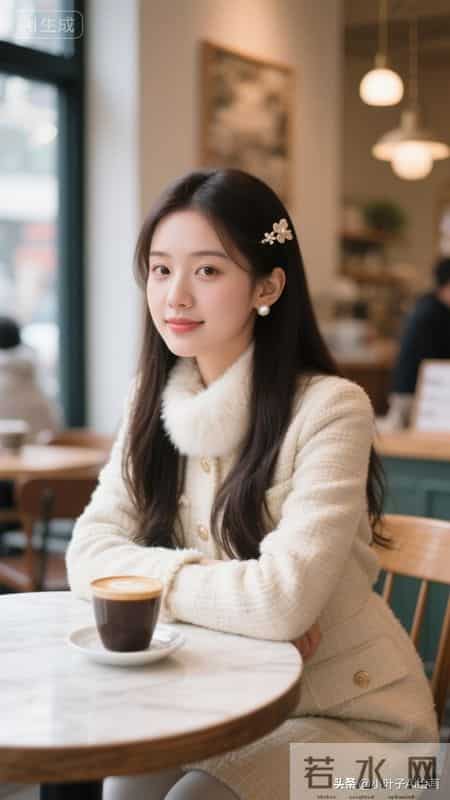 精致温柔的轻法式名媛风~浅格纹粗花呢外套搭配毛绒领边