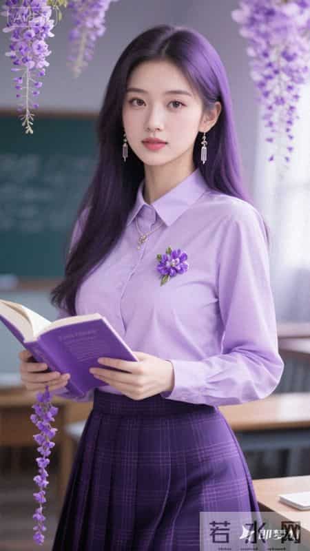 浅紫衬衫配格纹短裙,是青春里的一抹亮色