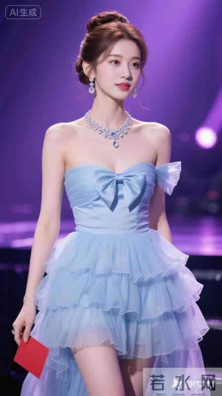 冰蓝抹胸纱裙超仙，蓬松裙摆显灵动，氛围感拉满