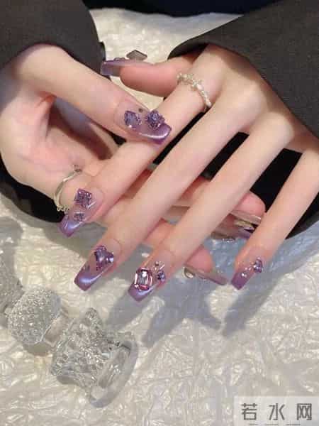 紫色系猫眼美甲 - 你要的带钻的紫色系猫眼在这里