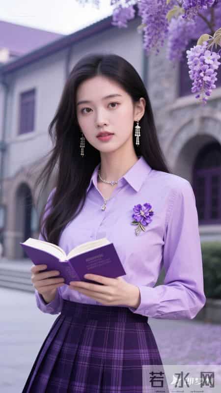 浅紫衬衫配格纹短裙,是青春里的一抹亮色