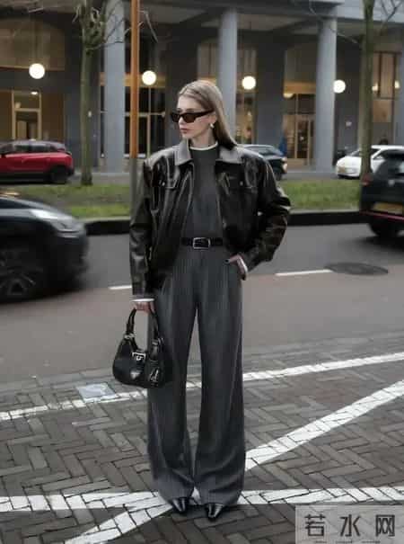 灰色阔腿裤,这样搭真的很高级!