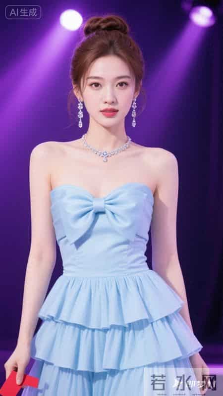 冰蓝抹胸纱裙超仙，蓬松裙摆显灵动，氛围感拉满