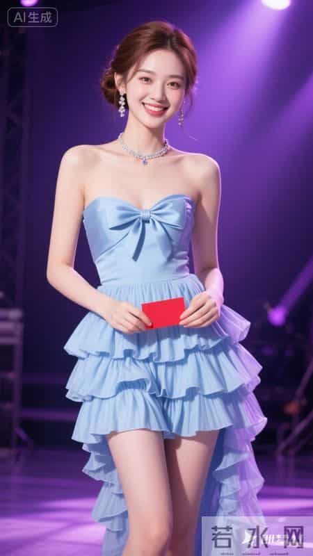 冰蓝抹胸纱裙超仙，蓬松裙摆显灵动，氛围感拉满