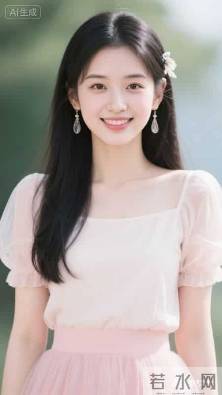 浅粉方领泡泡袖上衣配网纱短裙，清甜又温柔