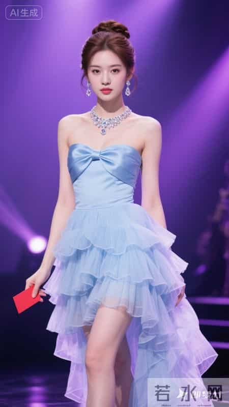 冰蓝抹胸纱裙超仙，蓬松裙摆显灵动，氛围感拉满
